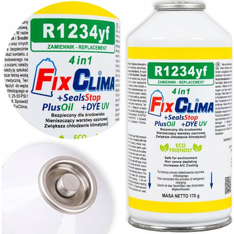 GAZ POUR REMPLISSAGE DE CLIMATISATION AUTOMOBILE RÉFRIGÉRANT R1234yf 4 EN 1 FIX