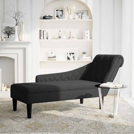 Fauteuil de Salon,Chaise,Fauteuil long avec coussin et accoudoir droit noir tissu CFW292968 (1/5)