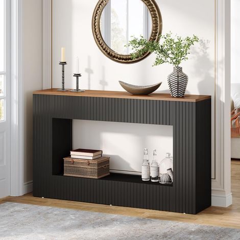 Tribesigns Table console moderne, 140 x 30 x 85 cm, table d'entrée, meubles de couloir, table de canapé étroite avec rangement, table de canapé en bois pour entrée, couloir, salon, noir