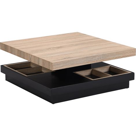 Tavolino Piano girevole in MDF laccato Nero e Naturale - FAUSTO (1/4)