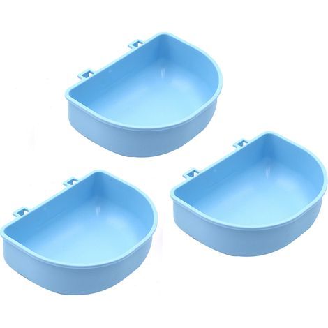 Lot de 3 gamelles suspendues en plastique pour animaux de compagnie (abreuvoir et gamelle) - bleu (1/4)