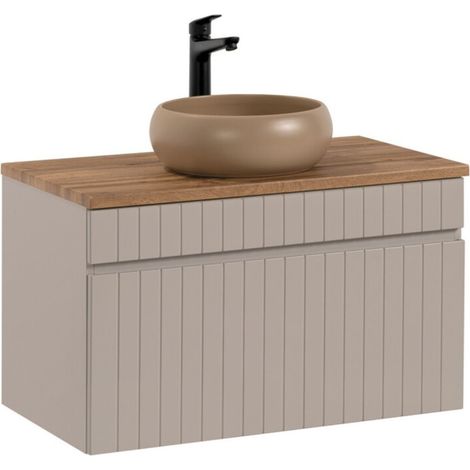 Badezimmer-Set ICON: Waschtischunterschrank 80 cm Kaschmir + Platte für Waschbecken + Aufsatzwaschbecken rund