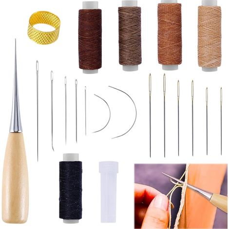 12 Pc Kit de Réparation Cuir, Outils de Couture Manuelle, Aiguilles à Coudre Cuir Kit, Cuirs D'Outils de Couture Kits, avec Fil Ciré, pour Chaussures, Ceintures, Sacs, Canapés, Sièges Auto (1/5)
