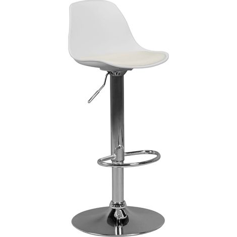 Tabouret de bar pivotant 40x40x84/104 cm en PU blanc et chromé (1/5)