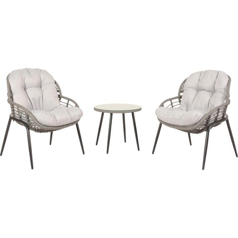 [NEUWERTIG] Poly-Rattan Garnitur HHG-952, Balkon-Set Gartengarnitur Sitzgruppe Stuhl Beistelltisch grau, Polster hellgrau