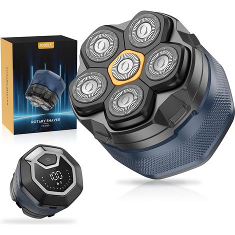Rasoir électrique pour chauve, étanche IPX7, affichage LED et charge de type C, rasoir de tête, tête magnétique 6D, bleu gris (1/5)