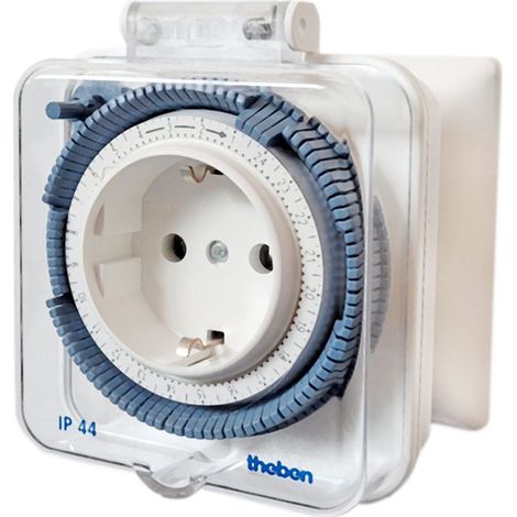 Theben-timer 26 IP 44 Reloj programador analógico para enchufes Programa diario, protección contra salpicaduras, exterior, mecánico, 0260855