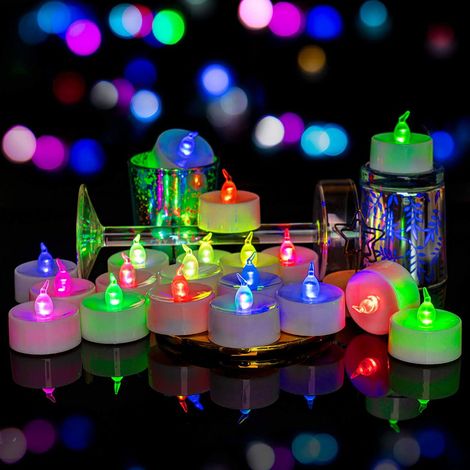 Bougies LED pour Halloween, fêtes et ambiance escape game - Lot de 12 avec cires transparentes colorées (Thème Halloween/Fête/Escape Game) (1/5)