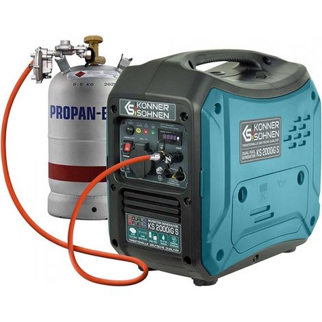 Könner & Söhnen – Groupe électrogène inverter 2000W essence-gaz – Moteur silencieux 62 dB – Autonomie prolongée – Idéal pour chantiers et camping