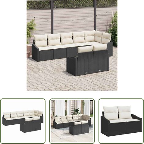 vidaXL Freisitz - Sofa Set mit Kissen 8 pcs Schwarz Poly-Rattan (1/5)