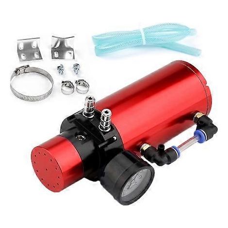 Car Universal Round Oil Breathable Catch Can with Vacuum Pressure Gauge (Red) (1/5)