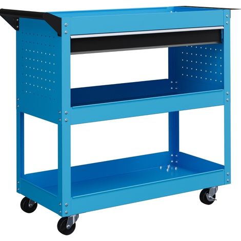 Carrello attrezzi a 3 ripiani, cassetto estraibile e 4 ruote 82 x 35 x 76 cm blu HOMVRA (1/5)
