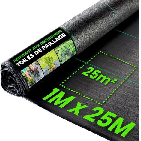 Toile de Paillage Géotextile 1m x 25m - Anti Mauvaises Herbes 100g/m² Résistante aux Déchirures (1/5)