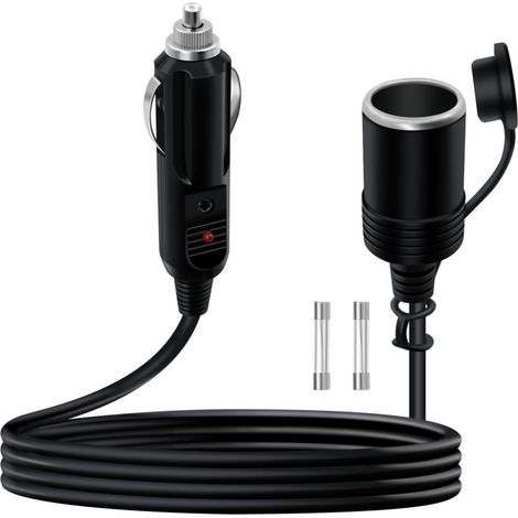 Rallonge Allume Cigare 12V 24V Extension Allume Cigare 16AWG 15A avec LED équipé de Fusible 15 A/15 A pour Voitures, Camions, Camping Cars (3 m) (1/5)
