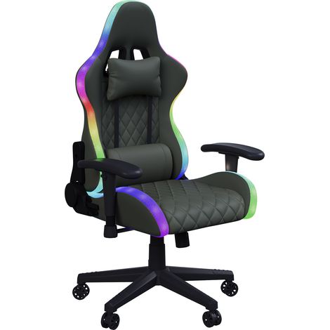Chaise Gaming RGB, chaise de bureau ergonomique avec éclairage LED, massage lombaire, accoudoirs 2D réglables, siège PC inclinaison à 135°, appui tête - Noir