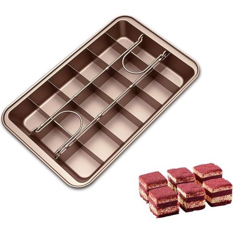 Teglia antiaderente per brownie con divisori, teglia quadrata in acciaio inox per cuocere 18 brownie, cupcake e pane. (1/5)