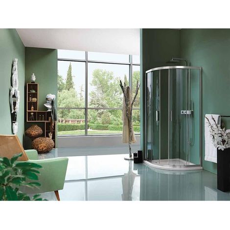 Samo - Paroi de douche 1/4 de rond ouverture centrale coulissante 87-89 cm profilé blanc verre transparent - Cee Art