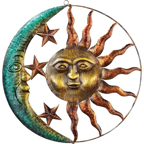 Décoration murale JeiibrZui en fer forgé, soleil et lune - 29 x 29 cm - Pendentif créatif en métal (1 pièce) - Noir, ambiance vintage idéale pour le salon, la chambre et le jardin (1/5)