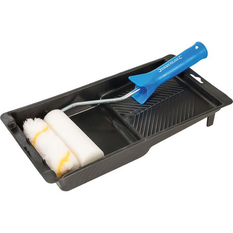 Silverline – Kit de peinture – Lot de 2 mini rouleaux 100mm – Bac ergonomique pour peinture brillante et vernis – Polypropylène et métal