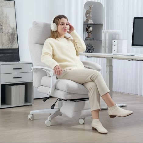Sillón giratorio reclinable con reposapiés crema claro OKMYHOME (1/5)