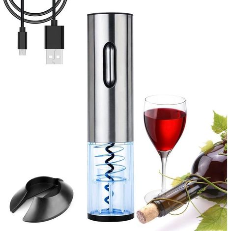 Elektrischer Korkenzieher, professioneller Flaschenöffner für Wein, wiederaufladbar, kabellos, aus Aluminium, automatischer Flaschenöffner mit Siegelmesserhalter und USB-Ladekabel (1/5)