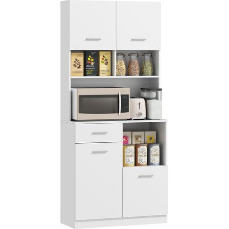 Mobile Dispensa da Cucina 80x35x180 cm 4 Armadietti 3 Ripiani e 1 Cassetto in Legno Bianco (1/5)