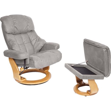 MCA Relaxsessel Edmonton, TV-Sessel Hocker, 180kg belastbar Stoff/Textil hellgrau, Gestell naturbraun (1/5)