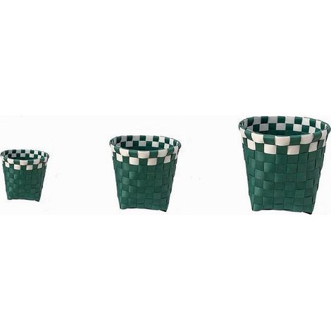 TRADE SHOP - Set 3 Cestini Porta Oggetti Organizer Tessuto Bagno Rotondi Verde Bianco 59078 -