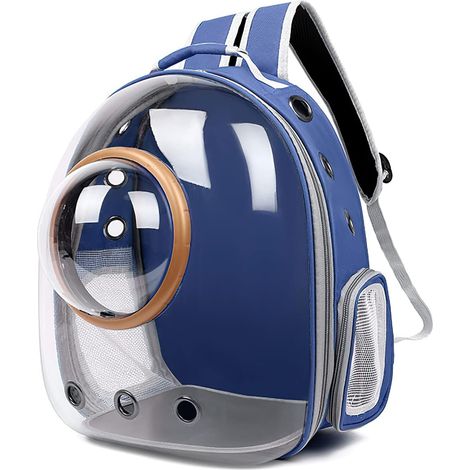 Sac à Dos pour Chat et Chien en Plein Air, Transparent, Capsule Spatiale Ventilée (Bleu, Couverture Transparente) (1/5)