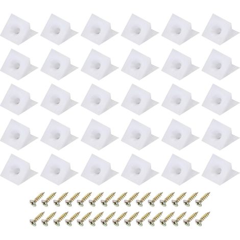 APEX 30 Pcs 90 Degrés Équerres d'Angle en Plastique, 14x15x10mm Supports à Angle Droit pour Étagère avec Vis pour Armoires, Placards, Blanc (1/5)