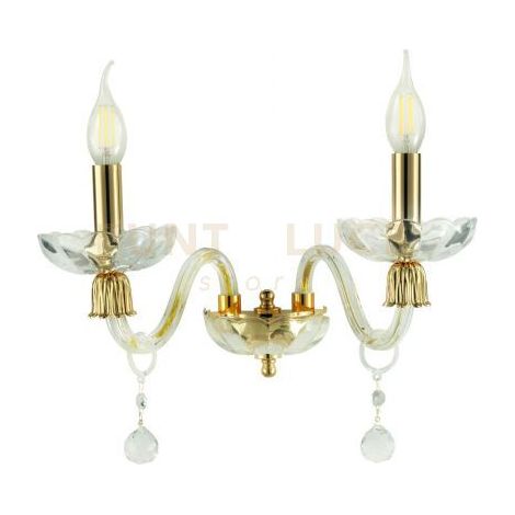 APPLIQUE ROXANNE 2 LUCI ATTACCO E14 L.30CM  H.22CM CRISTALLO E ORO