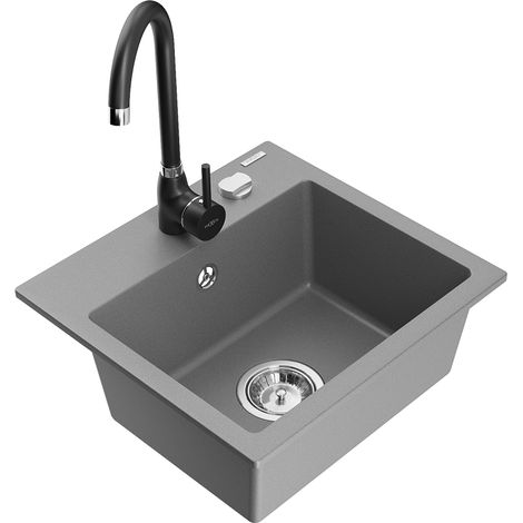 Mexen Milo lavello in granito con 1 vasca e miscelatore cucina Telma, grigio - 6505-71-670200-70 (1/5)