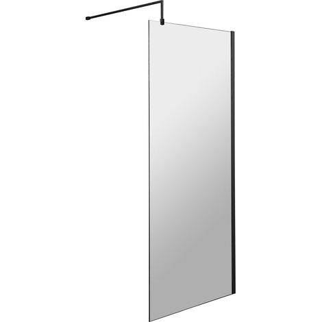 Hudson Reed Wet Room Screen with Black Support Bar 700mm Wide - 8mm Glass (1/4)