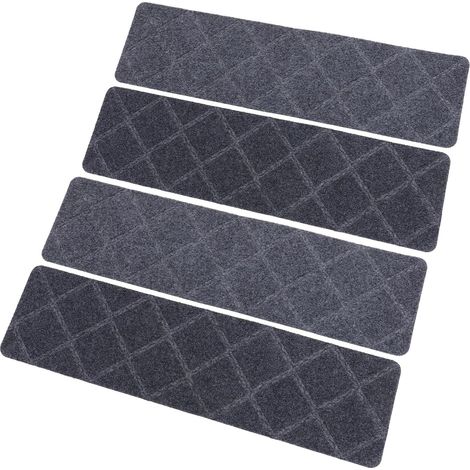 Tapis Antidérapants pour Escaliers 4 Pcs en TPR Autocollants Réutilisables 28 X 8 Cm Gris Foncé à Motifs Diamantés, Protection Sol et Bruit pour Marches en Bois et Carrelage (1/5)