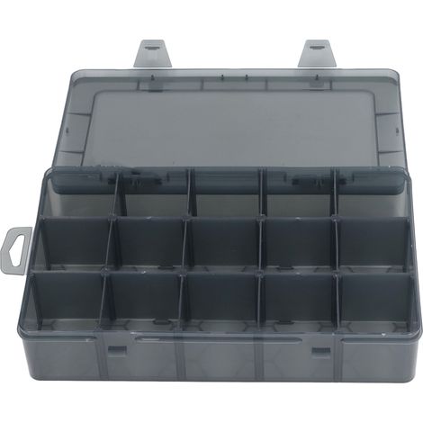 Boîte de rangement transparente à 15 compartiments en PP avec séparateur amovible pour bagues, perles, vis et écrous