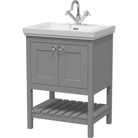 600mm Bathroom Vanity Unit Wash Basin Sink Cabinet Furniture Grey Traditional (1/3)