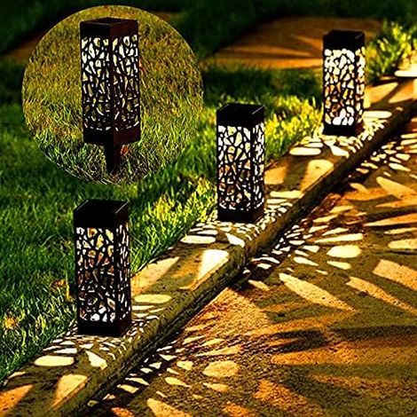 Lot de 6 lampes solaires de jardin d'extérieur à énergie solaire étanche IP65, LED blanc chaud ornements de jardin éclairage paysager pour cour patio chemin (1/5)