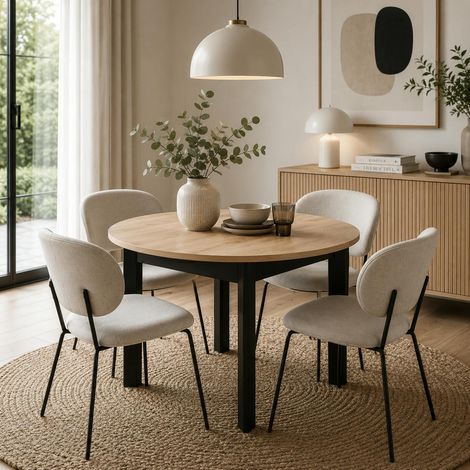 Table ronde extensible esprit bistrot Ø100-140 cm ALVA (1/5)