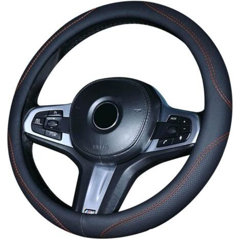 royaluxe -Accessoires équipement intérieur, Couvre Volant Voiture– Noir & Rouge, Cuir Housse de Volant 37-39CM, Antidérapant, Respirant, Fibre de Carbone, élastique Professionnel Couvre de Volant Univ (1/5)