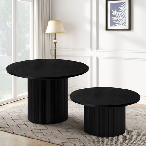 Tavolino da caffè 90x90x45 cm, Rotondo, Design con Base a Strisce, in Legno, Nero, per Soggiorno e Camera (1/4)