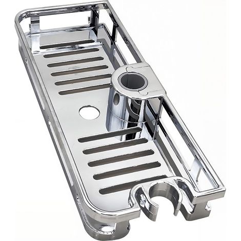 Organisateur de salle de bain multifonction avec barre de levage, porte-savon et étagère sans perage (1/4)