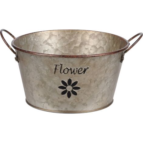 Cache Pot de fleurs en métal aspect zinc 9 cm (1/2)
