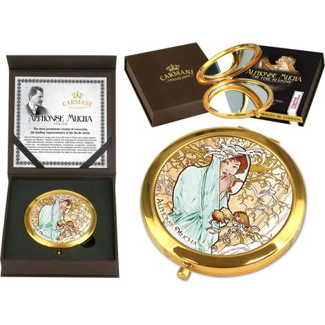 Miroir de poche cosmétique d'hiver Alphons Mucha pour sacs à main