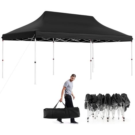 COSTWAY Carpa Plegable 3x6m, Pergolas de Jardin Pop UP, Protección UV 50+ Impermeable, Bolsa de Transporte, Cenadores Pabellón Jardin Exteriores (Negro) (1/5)