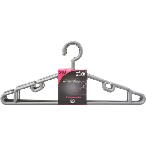 5Five Simply Smart – Lot de 10 cintres 40cm en plastique gris – Élément à suspendre pour vêtements – Dimensions L. 40 x H. 18 x P. 0,8 cm