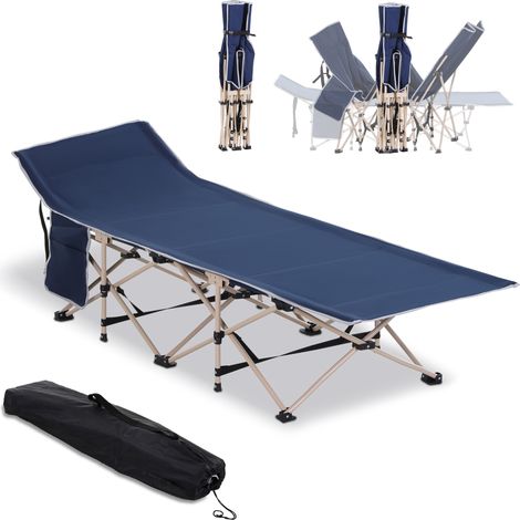 Feldbett, Camping-Bett, klappbar, wetterbeständig, ink. Tragetasche, 190 cm x 68 cm x 52 cm, Blau
