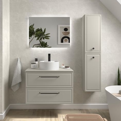 Mueble de Baño RUNA 80cm Gris mate 2 cajones Lavabo sobre encimera 1 poza Porcelana (1/5)