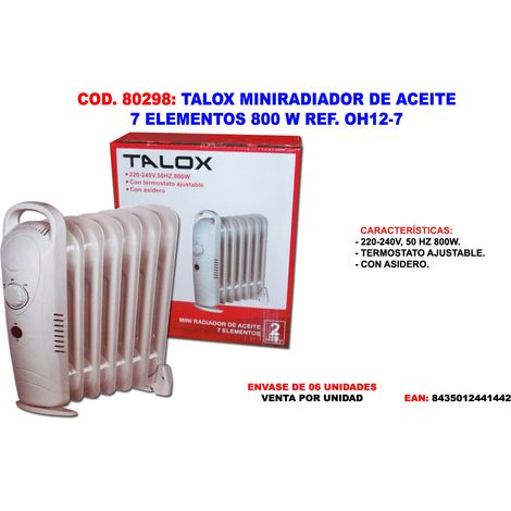talox miniradiador de aceite 7 elementos 38 cm 800 w oh12-7