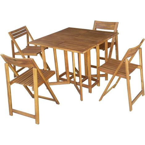 Conjunto de mesa y sillas plegables de exterior de madera (1/3)