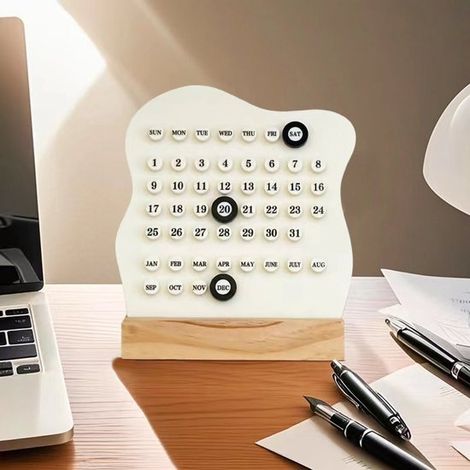 Retro Tischkalender, Tischkalenderständer aus Holz, ewiger Planerkalender, Montessori Kalender, Datumsplanerkalender, Monats , Wochen und Datumsa (1/2)